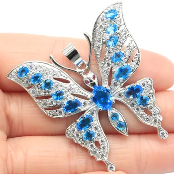 46x45mm Princezná Rez Veľký Motýľ Paríž Blue Topaz Svetlé Zirkón Pre Ženy Svadobné Strieborný Prívesok pútavý
