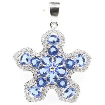 47x30mm Špeciálne Big Star Šperky Nastaviť Vytvorené Fialová Tanzanite Svetlé Zirkón Dámy Strieborný Prívesok Náušnice Jemné Šperky
