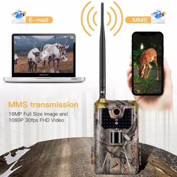 4G MMS/SMS/SMTP/FTP Poľovnícky chodník fotoaparát, 16 MP 64GB noc kamera 44PCS 940 nm led wild fotoaparát foto pasce pre zvierat HC-900LTE