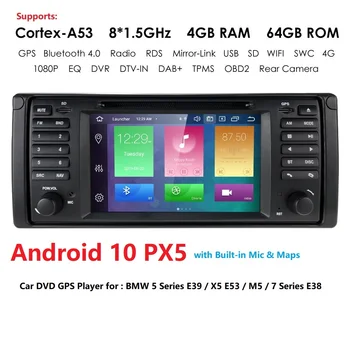 4GB+64GB jeden DIN Android 10 7 palcový Dotykový Displej Auto Multimediálne Rádio Stereo pre BMW E39 E53 X5 Wifi 4G zrkadlo odkaz DVR RDS USB
