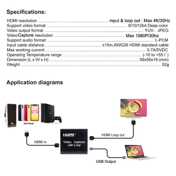 4K HDMI Video Capture Karty 1080p Dosková Hra Zachytiť Kartu USB 2.0 Záznamník Box Zariadenie pre Live Streaming Video Nahrávanie, Slučka Sa