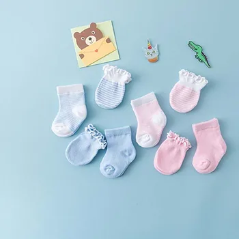 4Pairs Novorodenca Proti Poškriabaniu Bavlny, Mäkké Rukavice+Teplý Baby Ponožky Sady Farbou Chlapci Dievčatá Prstové Farby