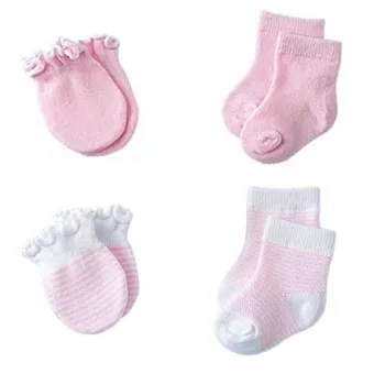 4Pairs Novorodenca Proti Poškriabaniu Bavlny, Mäkké Rukavice+Teplý Baby Ponožky Sady Farbou Chlapci Dievčatá Prstové Farby