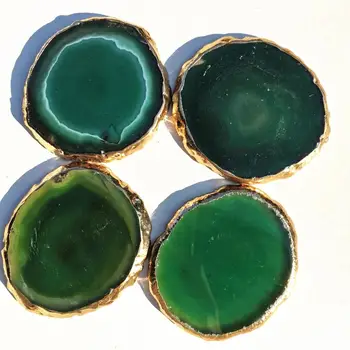 4pcs Farbené Zelená Farba Achát Coastes Lešteného Prírodného Kameňa crystal Tácky Achát Plátky Domáce Dekorácie