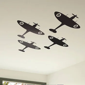 4Pcs Lietadlo Spitfire Strop, Stena Nálepky Detská Detská detská Izba Cartoon Fighter Vojenské Stenu Odtlačkový Spálňa Vinyl Dekor