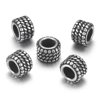 4pcs Nerezový Bubon Perličiek Charms 5mm Veľký Otvor pre Kožené Šperky Náramok, Takže Kovové Korálky DIY Dodávky Dielov