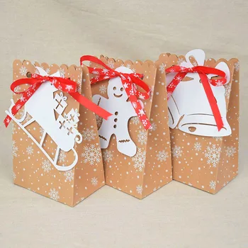 4pcs Vianočný Zvonček Snowflake Značky Kraft Papier Candy Bag Darčekové Krabice Pre Xmas Party Dekorácie Cookies Občerstvenia Obaly Taška