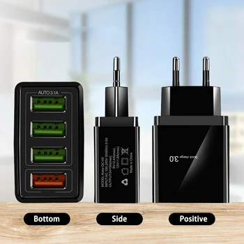 4Ports Nabíjačku Mobilného Telefónu Rýchle Rýchle Nabíjanie USB Hub Sieťovej Nabíjačky Napájacie Adapte