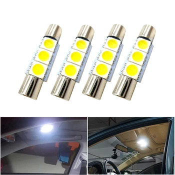 4x Auto vnútorné Osvetlenie 28mm 29mm 6614 LED Náhradné Žiarovky Pre Auto, Zrkadlo na líčenie Svetlá slnečnej Clony Lampa Biela