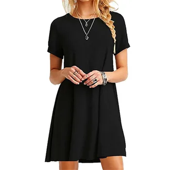 4XL Plus Veľkosť Ženy Šaty Módne Letné Krátky Rukáv O-Neck Black Modré Šaty Príležitostné Voľné Šaty Žena, Veľká Veľkosť Bavlnené Šaty