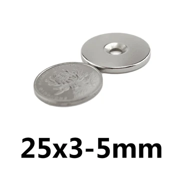 5/10/20PCS 25x3-5 mm Super Silné Magnetické Magnety 25*3 mm Otvor 5mm Trvalé Neodýmu Magnet 25x3-5mm (Malé Okrúhle 25*3-5