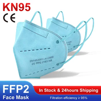 5-100ks Mascarilla FFP2 KN95 Úst Maska 5 Vrstiev Proti prachu, Ochranné KN95 pleťové Masky opakované použitie Filtra ffp2mask CE Zelená Kn95