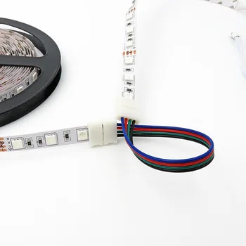 5 ks/10 mm veľa 4 pin solderless predĺžiť konektory na 2 koncoch pre 5050 RGB LED pásy alebo 10 mm širokú 4 pin flexibilné PCB konektor