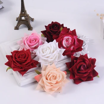 5 ks 8CM rose červené umelé kvety hlavu plastové Handmade svadobných pre domáce Deň domácej strany veniec dekorácie DIY darček hodváb plavidlá