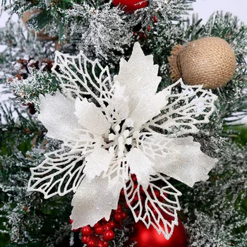5 ks Umelé Kvety, Vianoce 10 cm Lesk Falošné Kvety, Ozdoby na Vianočné stromčeky šťastné a Veselé Vianoce, Nový Rok Dekorácie