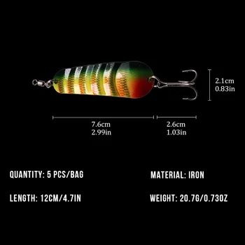 5 ks/veľa 12 cm 20.7 g Kovové Rybárske Nástrahy Pevného Lyžice Lákať Sequin Rybárske Návnady S Výšok Háčik Na Rybolov