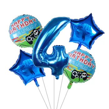 5 ks Video Herný ovládač Fólie Hélium Balóny Happy Birthday Úrovni Až Balón Narodeninovej Party Dekor Deti Hračka Globos Supplie