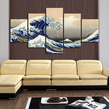 5 Kus Na Veľkú Vlnu Mimo Kanagawa Japonský Ukiyo-e Umelecké dielo, olejomaľba na Plátno na Stenu Umenie Domova