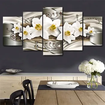 5 Kusov Klasických Kvety Plagát Bling Wall Art Elegantná Ľalia Kvet Plátno na Maľovanie Obrázkov na Obývacia Izba Domova