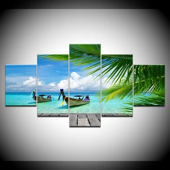 5 Kusov Plátno, Vytlačí Beach blue palmy Maľovanie na Stenu Umenie Anime Domova Panely Plagát Modulárny Obrázky Pre Obývacia Izba