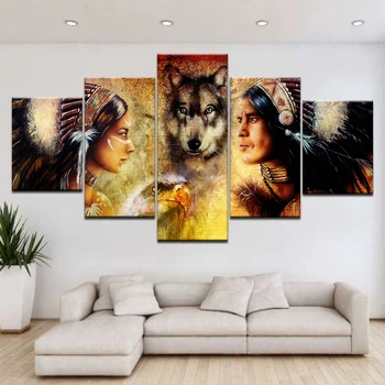 5 Panel HD Tlač Maľovanie Vlk nástenné plagáty Tlačiť Na Plátno Umenie Maľby Pre domáce obývacej miestnosti dekorácie