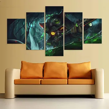 5 Panel Lol League Of Legends Teemo Hra Vytlačené Plátno Maľby Na Steny V Obývacej Izbe Art Decor Hd Obraz Diel Plagát