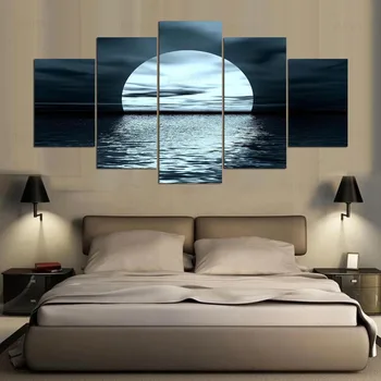 5 Panel Mesiac Obraz Nočná Mora krajinomaľbou pre Obývacia Izba Moderného Domova Wall Art Plátno, Vytlačí ny-197