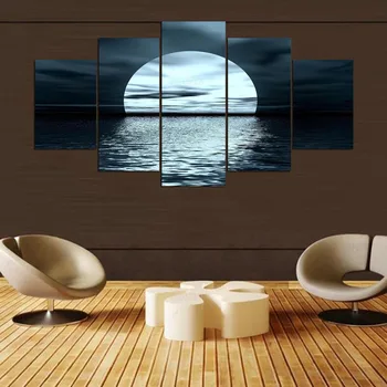 5 Panel Mesiac Obraz Nočná Mora krajinomaľbou pre Obývacia Izba Moderného Domova Wall Art Plátno, Vytlačí ny-197