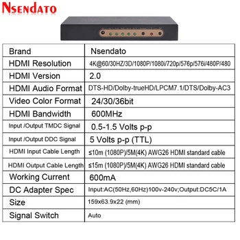 5 Port 18Gbps HDR 4K 60Hz HDMI Prepínač 5x1 Podpora HDCP 2.2 HDMI 2.0 Prepínač S Automatickým & IR Diaľkové Ovládanie Pre PS4 Monitor, TV PC