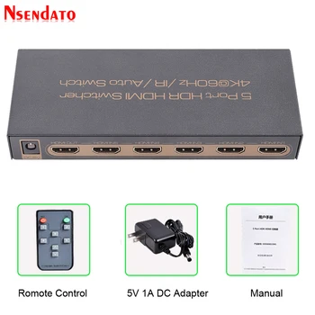 5 Port 18Gbps HDR 4K 60Hz HDMI Prepínač 5x1 Podpora HDCP 2.2 HDMI 2.0 Prepínač S Automatickým & IR Diaľkové Ovládanie Pre PS4 Monitor, TV PC