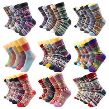 5 Párov Módne Bežné Euramerican Národnej Vlnené Ponožky Teplejšie Tepelnej Zahustiť Zimné Cashmere Snehu Ženy Ponožky