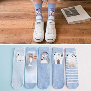 5 Párov/veľa Roztomilé Ponožky Cartoon Zvierat Ponožky Ženy Dlhé Ponožky Kawaii Fashion Dievčatá Posádky Ponožky, Bavlnené Ponožky Nastaviť Nové Prírastky