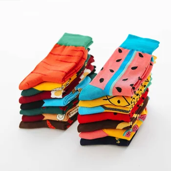 5 Párov Vysoko Kvalitné Bavlnené Ponožky Tlač Ovocie Potraviny Vzor Zábavné Šťastný Mužov Ponožky Novinka Skateboard Posádky Bežné Harajuku Ponožka