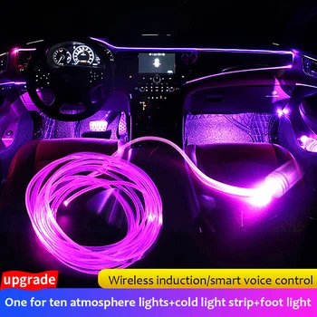 5 v 1 RGB LED Osvetlenia Okolitého prostredia Atmosféru Lampa Auto Dekorácie Interiéru Svetlo s Vlákniny Pás Svetla Pomocou Aplikácie Diaľkové Ovládanie 6M
