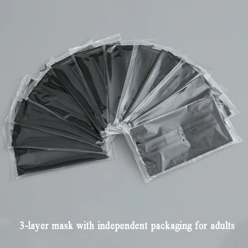 50/100/200/500pcs Jednorázové Masky pre Dospelých 3-vrstvou netkanej Meltblown Masku Samostatne Zabalené Maska Black Filter, Masky, pleťové Masky