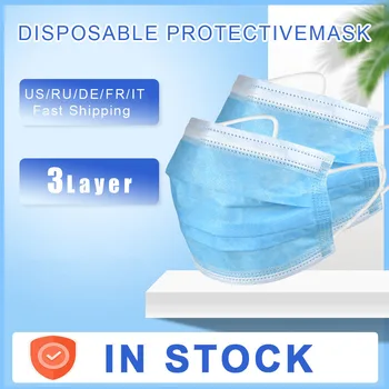 50/100/200 ks 3 Vrstvy Jednorázové Masky, Dýchacie Tvár, Ústa Masky Earloops Masky