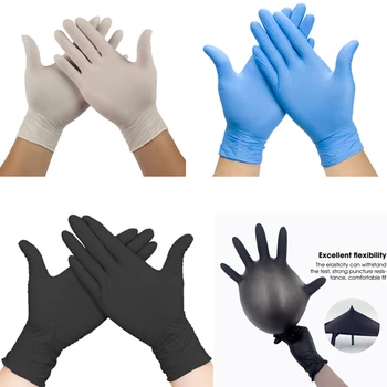 50/100ks Biela Modrá jednorazové nitrilové rukavice latexové rukavice pre domácnosť, čistiace prostriedky, priemyselné pranie tetovanie rukavice