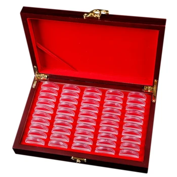 50 Kusov Dreva Minca Ochrana Display Box Úložný Prípade Držiteľ Kolo Box Pamätné Zberného Boxu