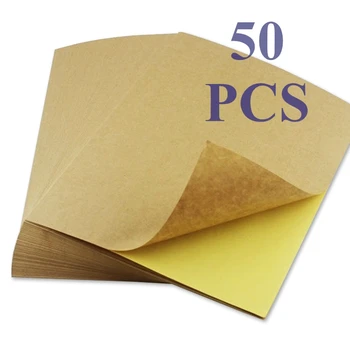 50 listov A4, Hnedá kraft papier Samolepiace nálepky pre Atramentové tlačiarne, Laserové, A4 tlač etikiet