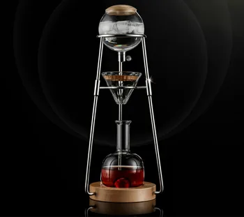 500 ml Drip kávovar Drevené+satinless oceľ+Vysoká borosilikátového skla 2-4 šálky Ľadu Extrakt Kávy 11x47x18cm