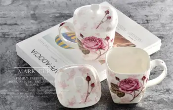500 ML Roztomilý kvetinový rose kosti čína raňajky nespresso hrnček, kreatívne kvetinové navrhnutý tak, smalt hrnček, keramické šálku kávy, s vekom