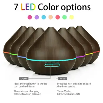 500 ml Zvlhčovač Vzduchu Aromaterapia Ultrazvukové Esenciálny Olej Difúzor 7 Farba LED Voľby póry Dreva Aróma