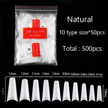 500pcs Taška 10 Veľkosť False Nail Art Tipy francúzskeho Truhlou Tipy Prírodné Priehľadný UV Gel Akryl False Nechty Na Nechty Predĺženie