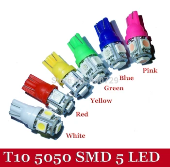 500X super svetlé T10 žiarovka 12V 1W 5 SMD 192 168 194 W5W LED lampa Bočné Svetlo Klin Žiarovka Lampa biela červená modrá žltá zelená ružová