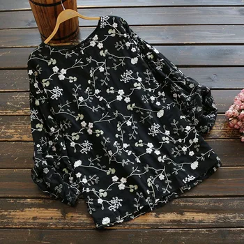 5091 jeseň ženy tričko Japonskom Štýle mori dievča O-Krku bavlna pulóver top kvetinové výšivky tričko s Dlhým Rukávom, Blúzky, Ženy