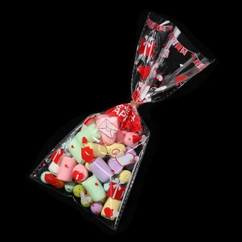 50Pcs Celofánu Candy Tašky Ploché-Tvarované Darček Pouchs Popcorn Vrecko na Pečenie Balenie Láska Vzor Valentína Svadobné Zdvorilosti
