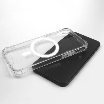 50pcs Jasné Shockproof Magnetické puzdro Pre iPhone XR Prípade X Xs Max MagSafe Nabíjačku Prípadoch Transparentné Mäkké TPU Zadný Kryt Coque