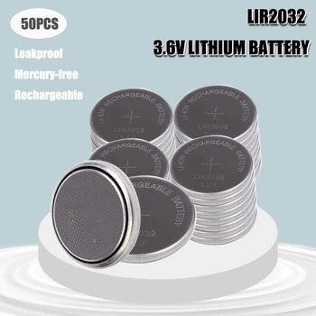50pcs LIR2032 3.6 V, tlačidlo batérie Machinable spájkovanie nohy Nabíjateľnú batériu, Vymeňte CR2032