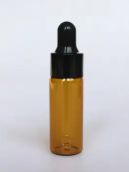 50pcs/veľa 5ml amber sklo esenciálny olej, fľaša s hliníkovým spp a čierna guma žiarovka,sklo hnedé fľašu