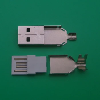 50sets DIY USB 2.0 typu Samec Konektor Montáž Adaptéra Zástrčku Kovovým plášťom štít Drôt spájkovanie
